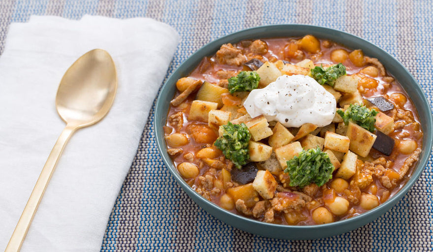 Mashed Chickpea and Green Chile Bowls